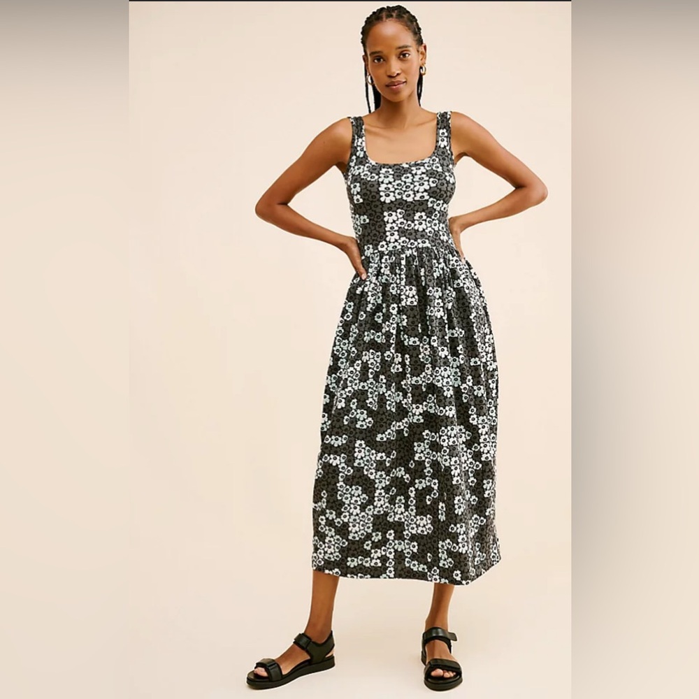 Anthropologie Black and White Floral Midi Dress - Picture 2 of 10